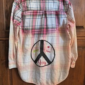 Plaid Shirt with Peace Sign Design